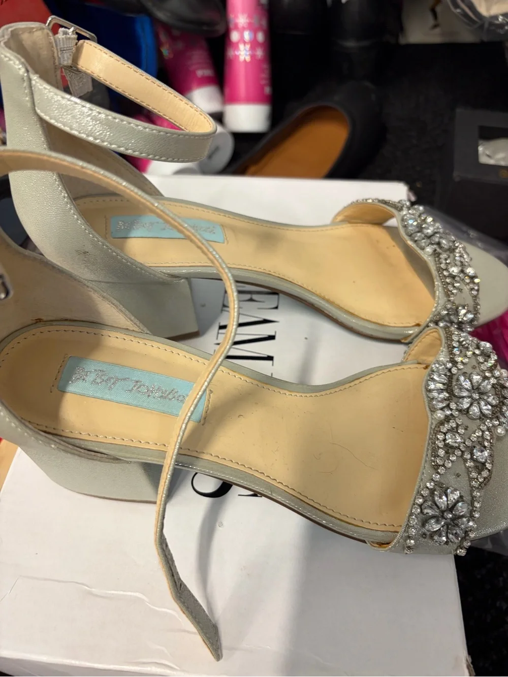 Betsy Johnson Beaded Silver Ankle-Strap Women's Sandals - Picture 9 of 9